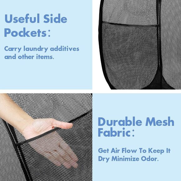 Pop Up Hamper, 1 PCS Mesh Pop Up Laundry Hamper, Premium Pop Up Laundry Basket, - Picture 4 of 7